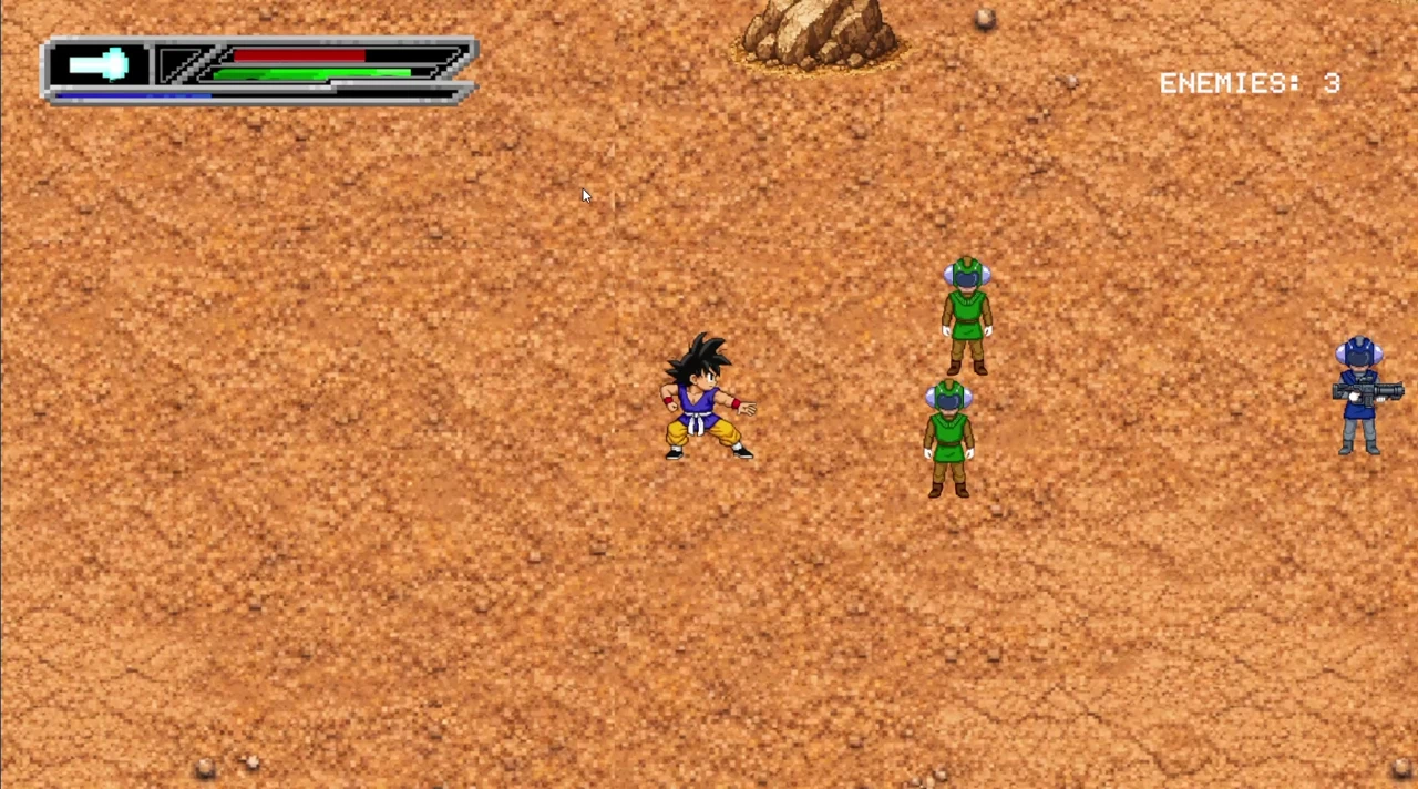 DragonBallGT opening combat scene with Goku and three enemies